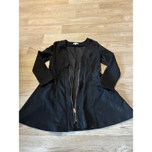 Triple Seven Womens Black Zip Up Fit and Flare Peplum Jacket Small